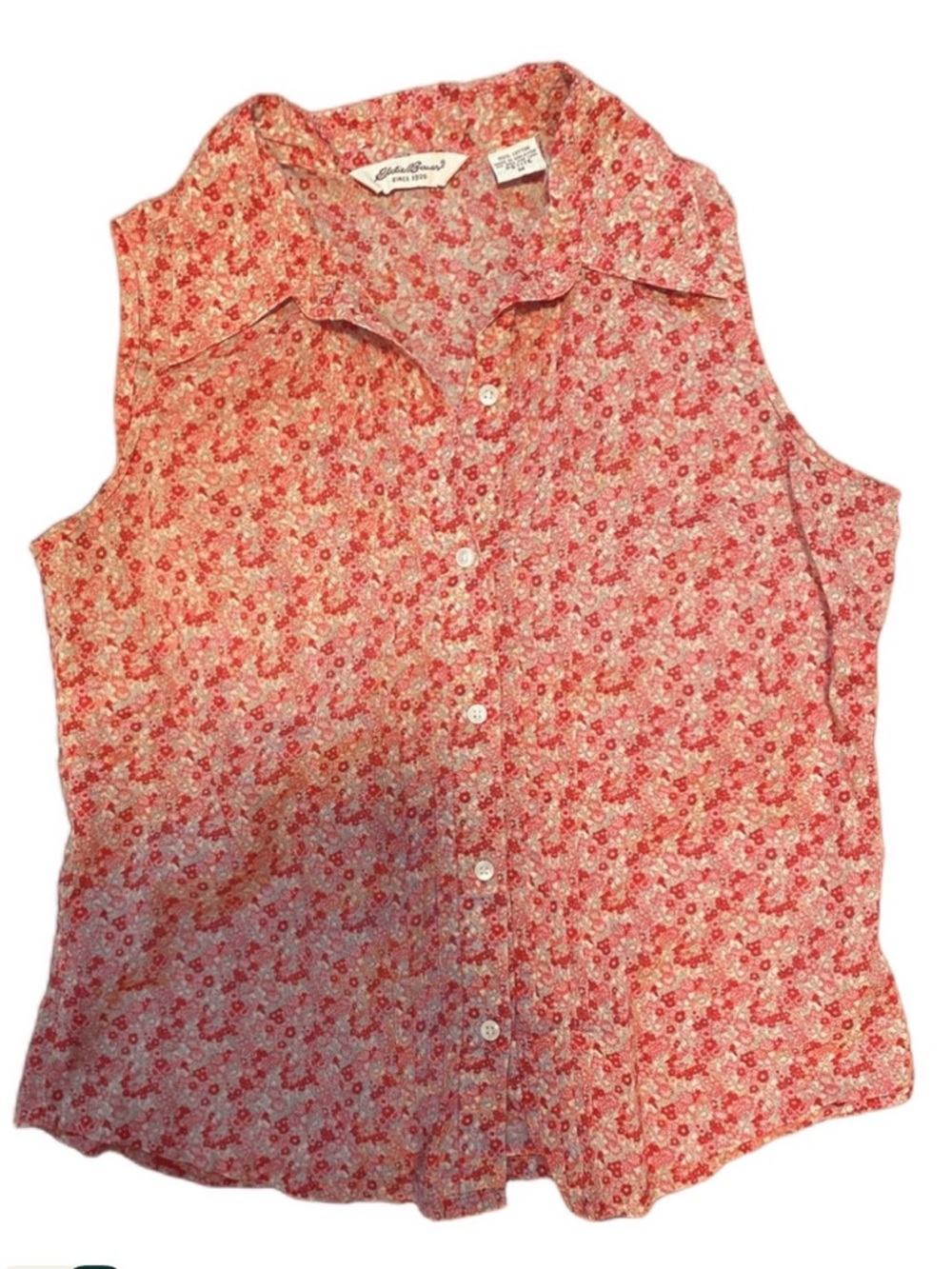 Eddie Bauer Sleeveless Floral Button-Front Top - Coral/Pink